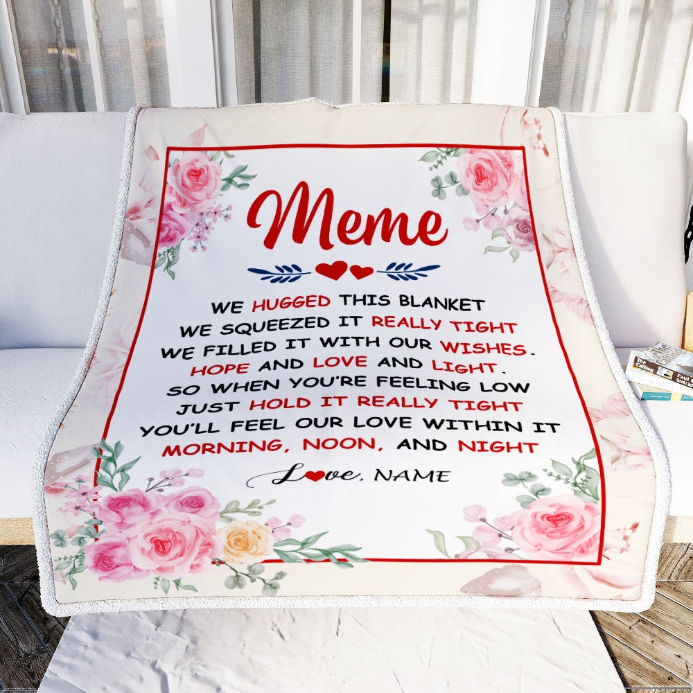 Personalized Meme Blanket From Grandkids Granddaughter Grandson We Hugged This Blanket Floral Meme Birthday Mothers Day Christmas Customized Fleece Blanket | siriusteestore