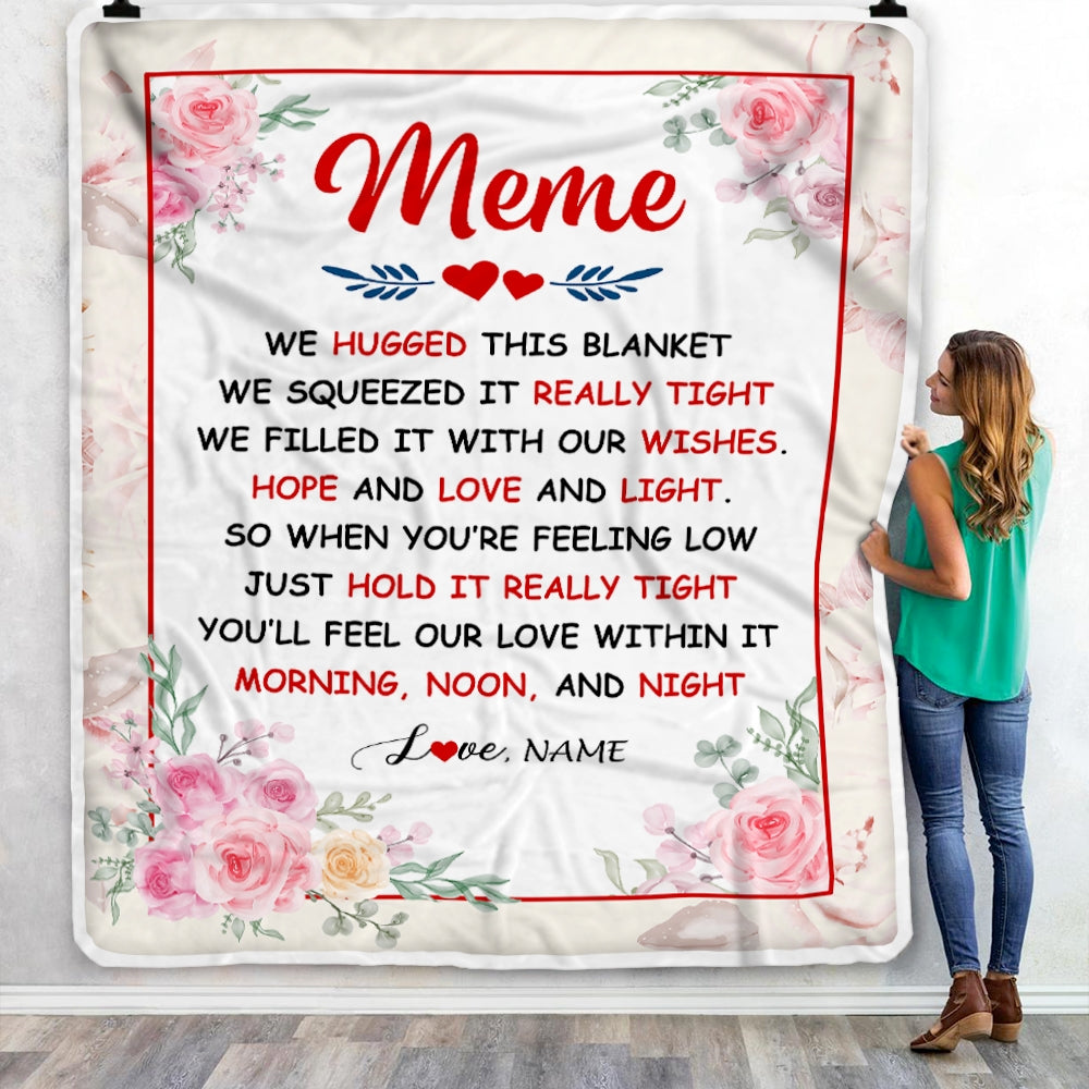 Personalized Meme Blanket From Grandkids Granddaughter Grandson We Hugged This Blanket Floral Meme Birthday Mothers Day Christmas Customized Fleece Blanket | siriusteestore