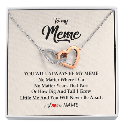 Interlocking Hearts Necklace | Personalized Meme Necklace From Grandkids Granddaughter Grandson You Will Always Be My Meme Birthday Mothers Day Christmas Customized Gift Box Message Card | siriusteestore