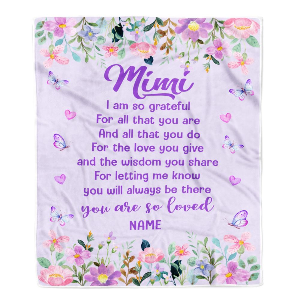Personalized Mimi Blanket From Granddaughter Grandson Floral Butterfly Love You Give Mimi Mothers Day Birthday Christmas Customized Bed Fleece Throw Blanket | siriusteestore