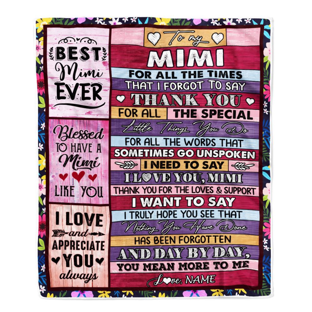 Personalized Mimi Blanket From Granddaughter Grandson Thank You For The Love Mimi Mothers Day Birthday Christmas Customized Bed Fleece Throw Blanket | siriusteestore