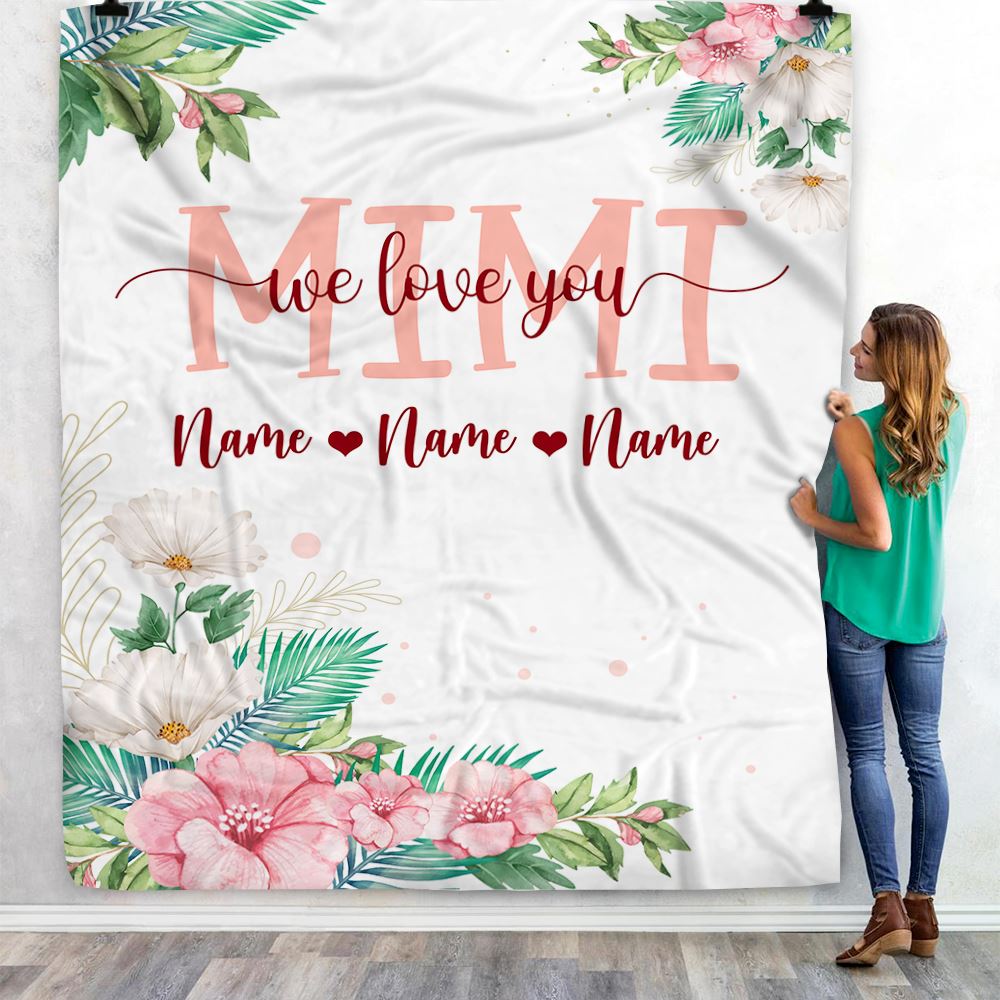 Personalized Mimi Blanket From Grandkids Granddaughter Grandson We Love You Floral Mimi Birthday Mothers Day Christmas Customized Fleece Throw Blanket | siriusteestore
