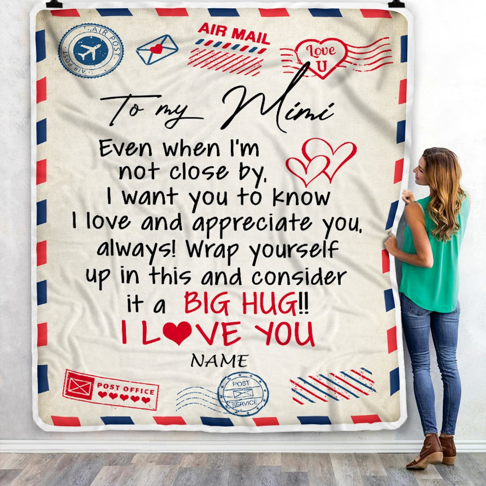 Personalized Mimi Blanket From Grandkids I Love You Hugs Air Mail Letter Mimi Birthday Mothers Day Christmas Customized Fleece Blanket | siriusteestore
