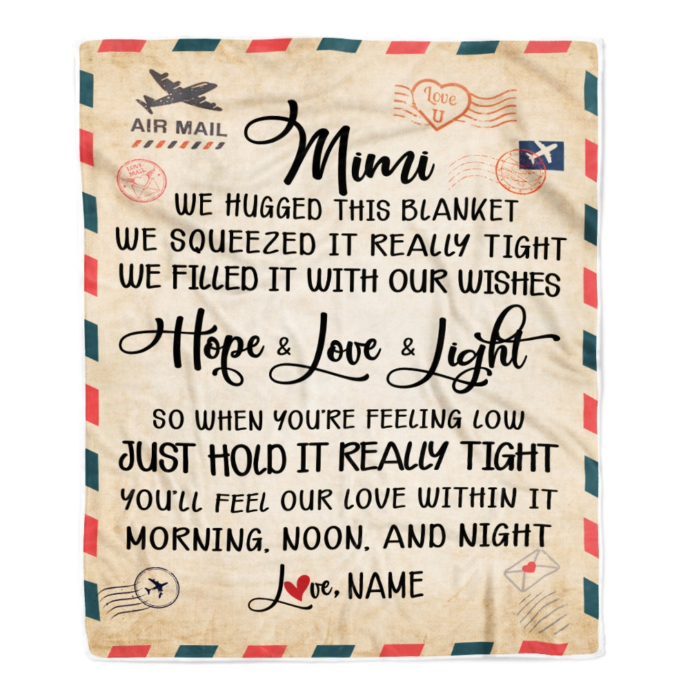 Personalized Mimi Blanket From Grandkids We Hugged This Blanket Mail Letter Mimi Birthday Mothers Day Christmas Customized Fleece Blanket | siriusteestore