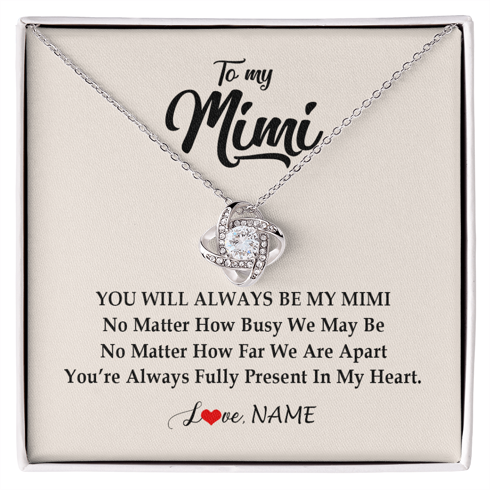 Love Knot Necklace | Personalized Mimi Necklace From Grandkids Granddaughter Grandson You're Always In My Heart Mimi Birthday Mothers Day Christmas Customized Gift Box Message Card | siriusteestore