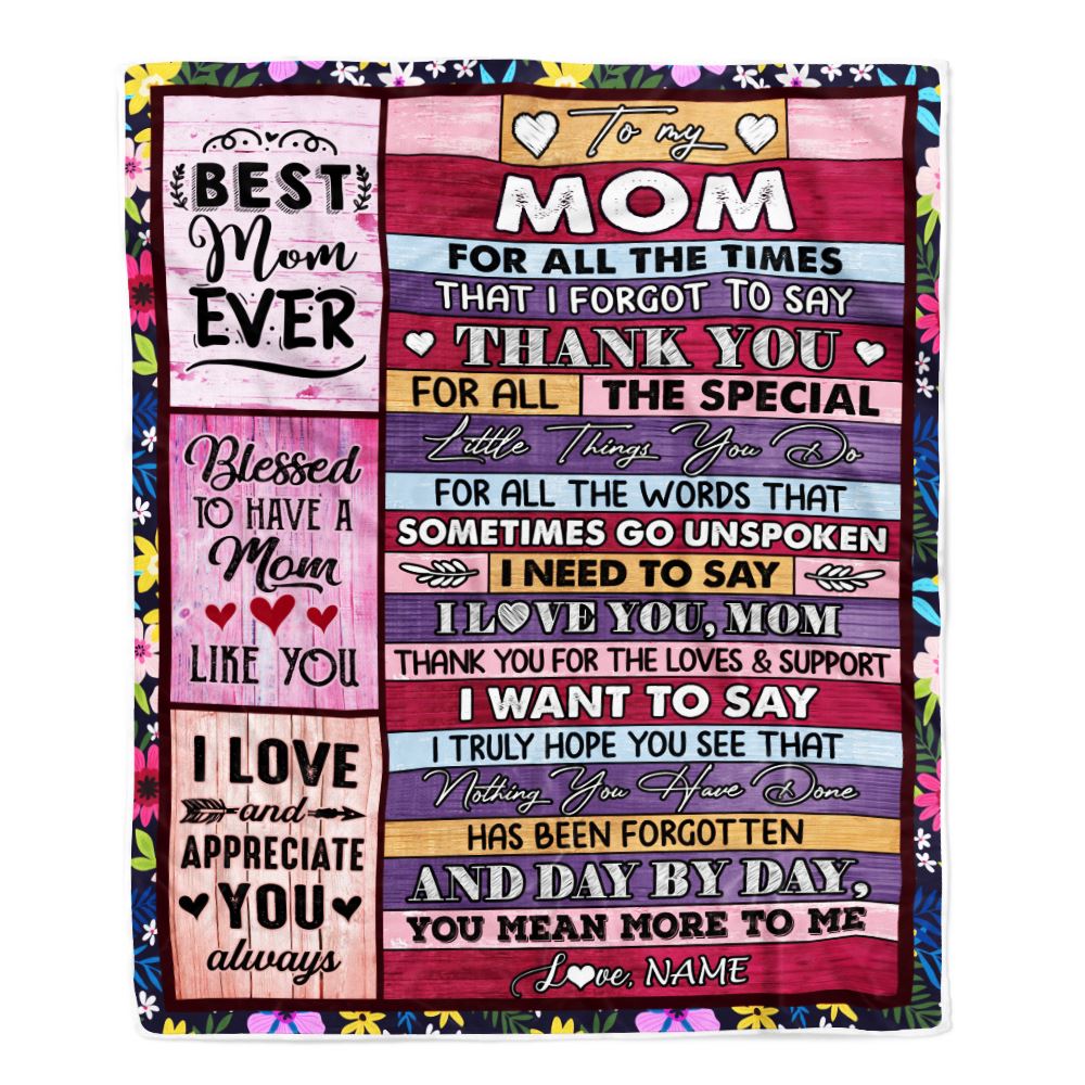 Personalized Mom Blanket From Daughter Son Thank You For The Love Mom Mothers Day Birthday Christmas Customized Bed Fleece Throw Blanket | siriusteestore