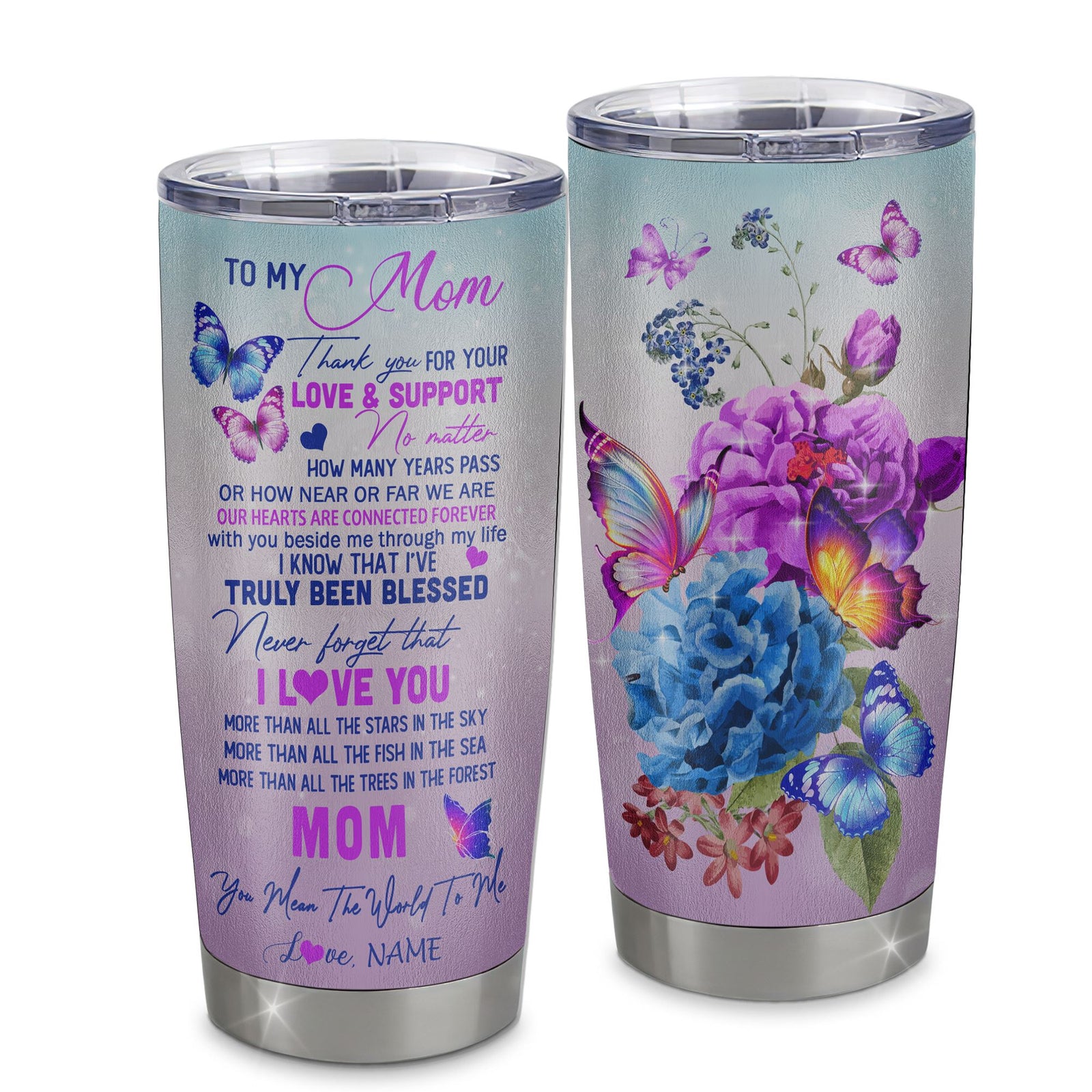 Personalized Mom From Daughter Son Stainless Steel Tumbler Cup Thank You Never Forget I Love You Mom Mothers Day Birthday Christmas Travel Mug | siriusteestore