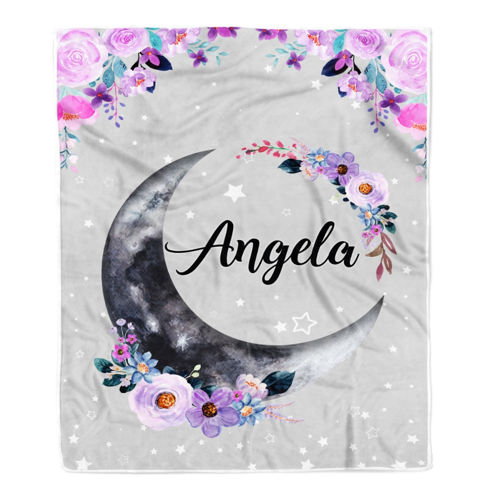 Personalized Moon and Stars Baby Luna Blanket Newborn Coming Home Nursery Baby Kids Daughter Granddaughter Niece Birthday Customized Christmas Fleece Blanket | siriusteestore