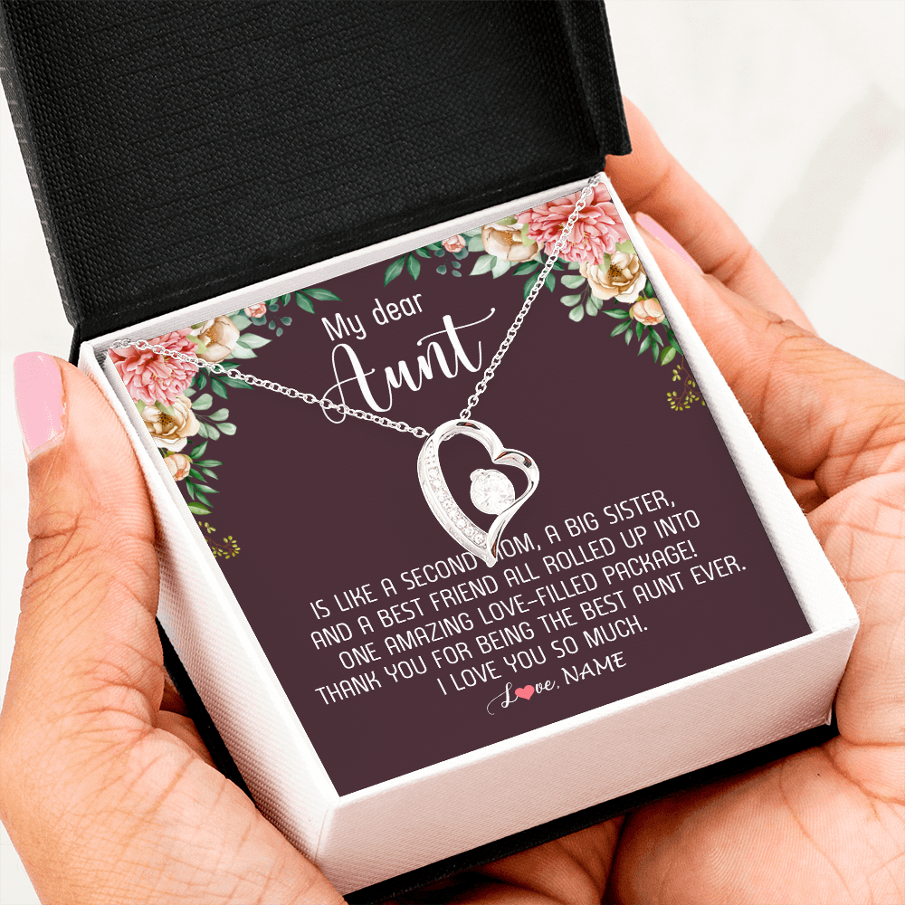 Forever Love Necklace | Personalized My Dear Aunt Necklace From Niece Nephew Like A Second Mom Big Sister Aunt Jewelry Birthday Monthers Day Christmas Customized Gift Box Message Card | siriusteestore
