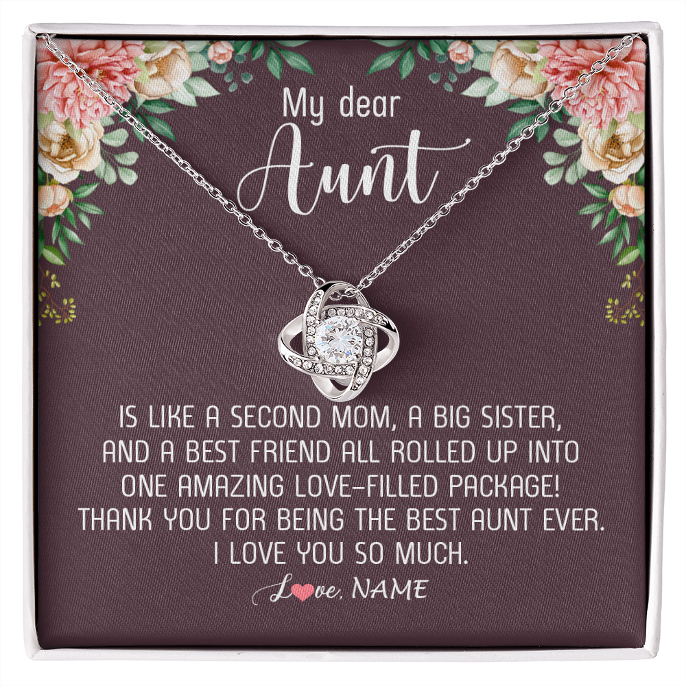 Love Knot Necklace | Personalized My Dear Aunt Necklace From Niece Nephew Like A Second Mom Big Sister Aunt Jewelry Birthday Monthers Day Christmas Customized Gift Box Message Card | siriusteestore
