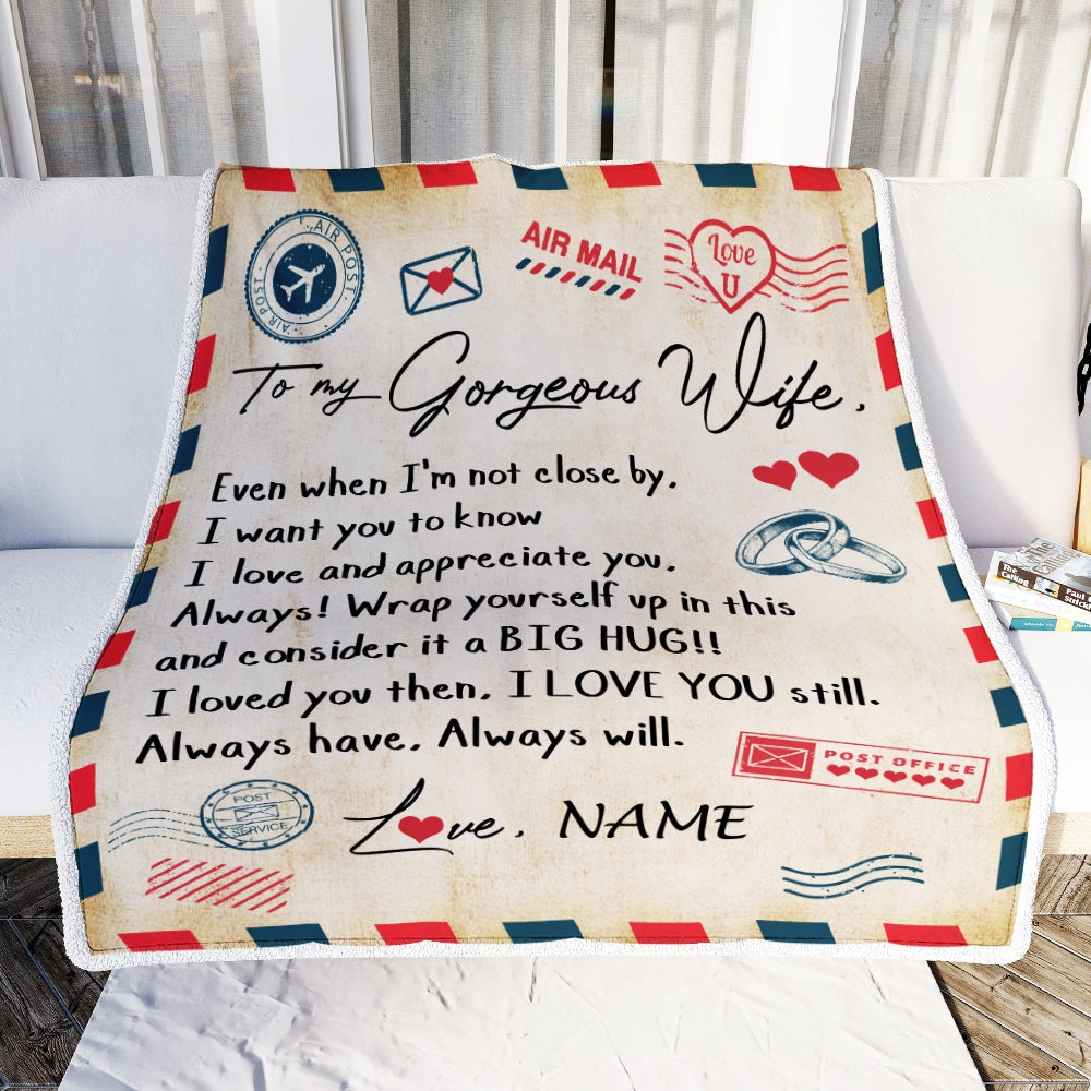 Personalized My Gorgeous Wife Blanket from Husband Letter Air Mail Wedding Anniversary Birthday Christmas Customized Fleece Blanket | siriusteestore