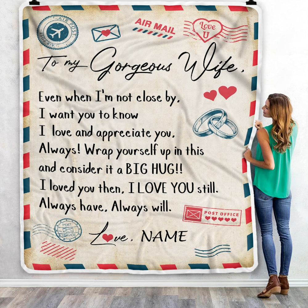 Personalized My Gorgeous Wife Blanket from Husband Letter Air Mail Wedding Anniversary Birthday Christmas Customized Fleece Blanket | siriusteestore