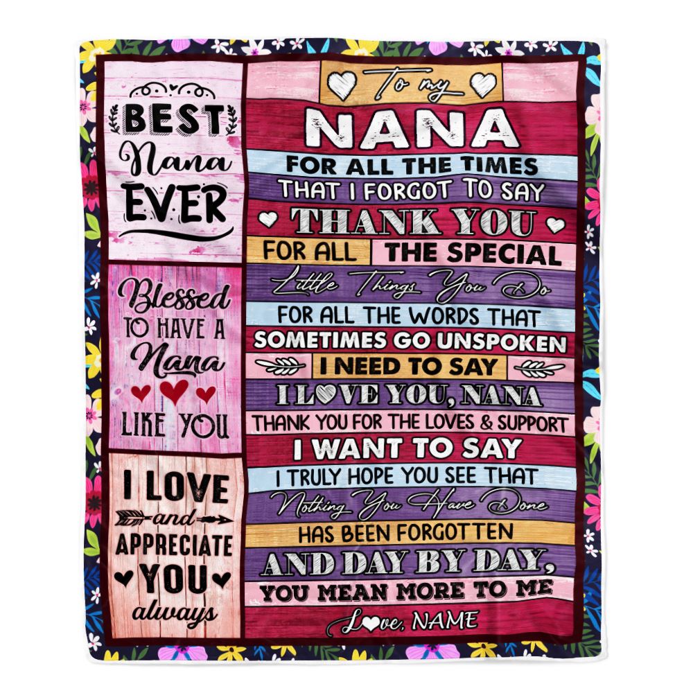 Personalized Nana Blanket From Granddaughter Grandson Thank You For The Love Nana Mothers Day Birthday Christmas Customized Bed Fleece Throw Blanket | siriusteestore