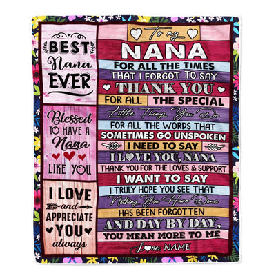 Personalized Nana Blanket From Granddaughter Grandson Thank You For The Love Nana Mothers Day Birthday Christmas Customized Bed Fleece Throw Blanket | siriusteestore