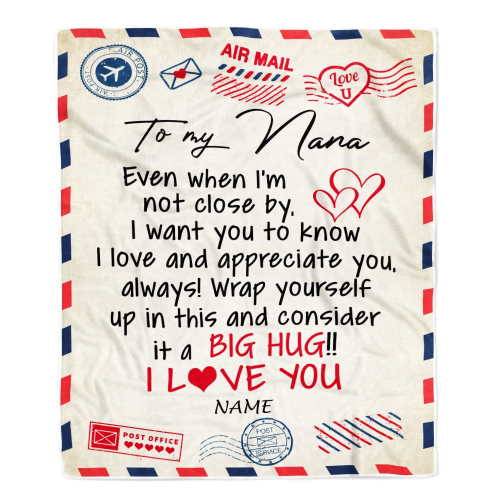 Personalized Nana Blanket From Grandkids I Love You Hugs Air Mail Letter Nana Birthday Mothers Day Christmas Customized Fleece Blanket | siriusteestore