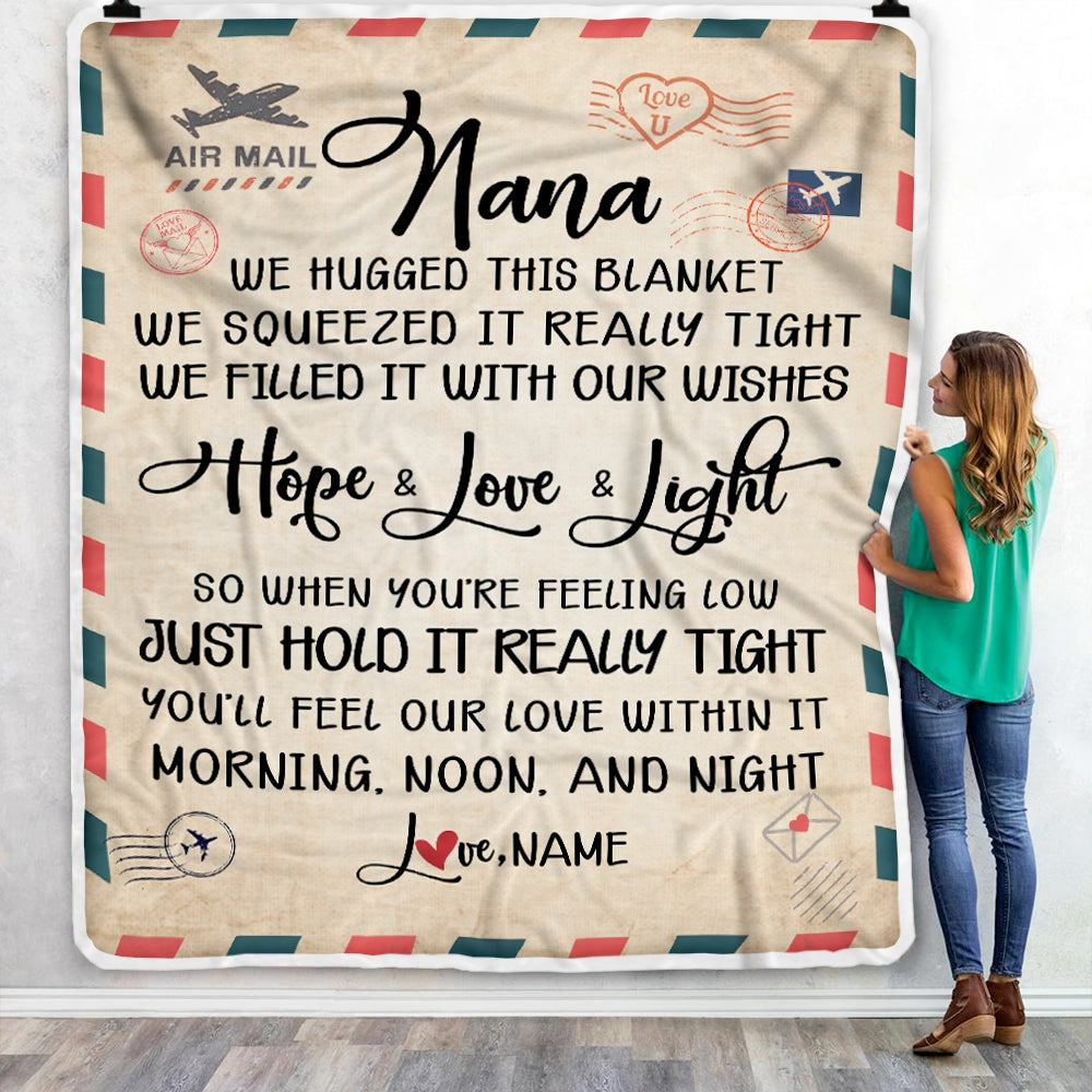 Personalized Nana Blanket From Grandkids We Hugged This Blanket Mail Letter Nana Birthday Mothers Day Christmas Customized Fleece Blanket | siriusteestore