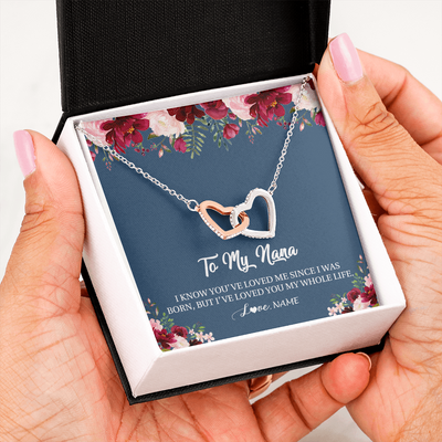 Interlocking Hearts Necklace | Personalized Nana Necklace From Grandkids Granddaughter Grandson I've Loved You My Whole Life Floral Nana Birthday Mothers Day Christmas Customized Message Card | siriusteestore