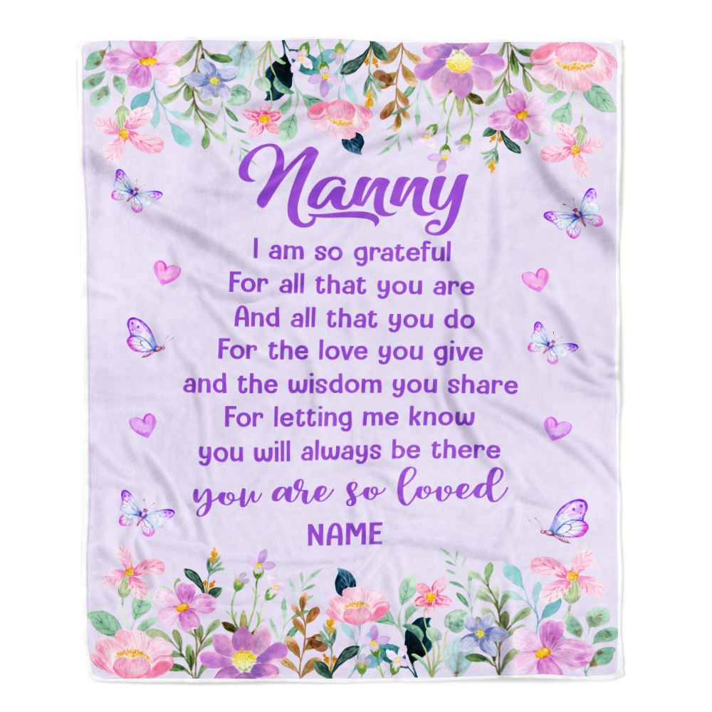 Personalized Nanny Blanket From Kids Floral Butterfly Love You Give Nanny Mothers Day Birthday Christmas Customized Bed Fleece Throw Blanket | siriusteestore