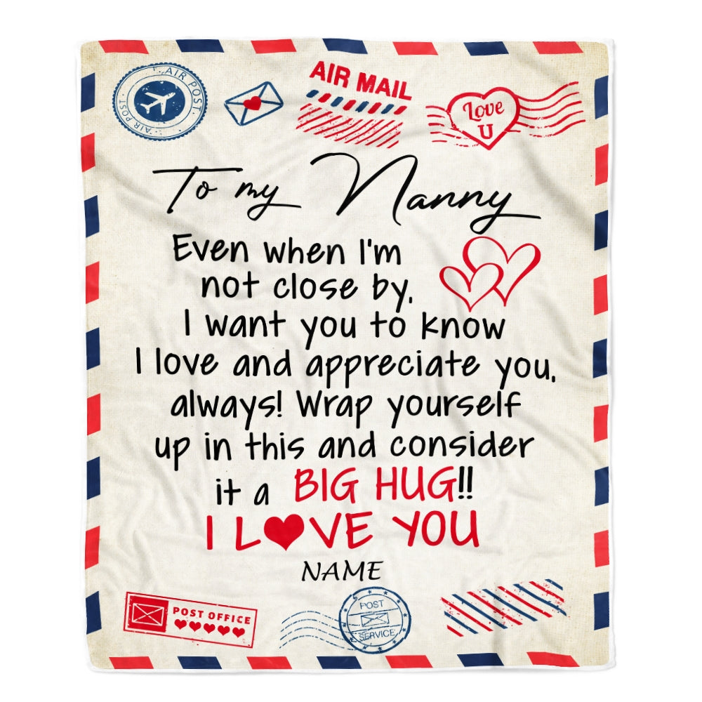 Personalized Nanny Blanket From Kids I Love You Hugs Air Mail Letter Nanny Birthday Mothers Day Christmas Customized Fleece Blanket | siriusteestore