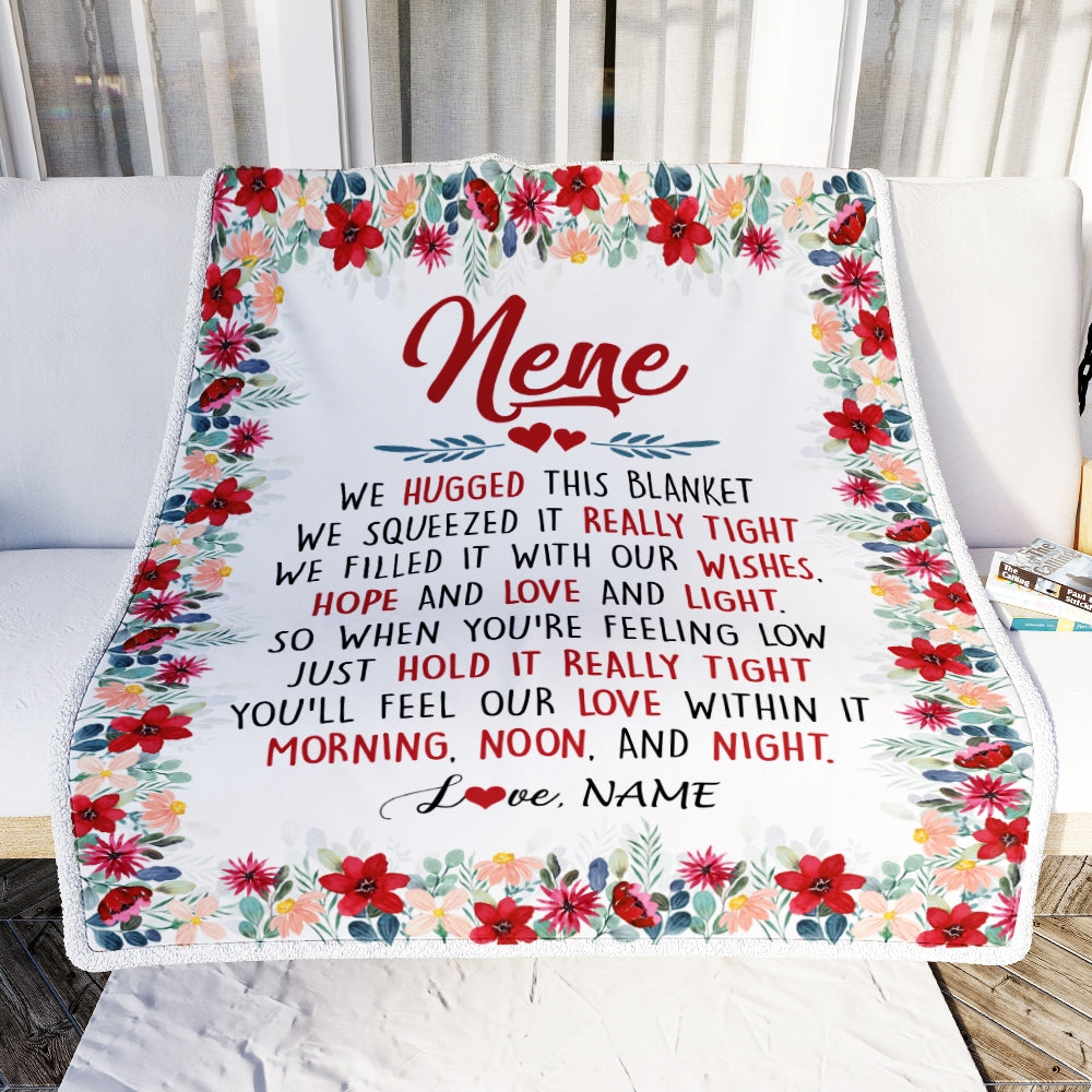 Personalized Nene Blanket From Grandkids Grandson Granddaughter We Hugged This Blanket Nene Birthday Mothers Day Christmas Customized Fleece Throw Blanket | siriusteestore