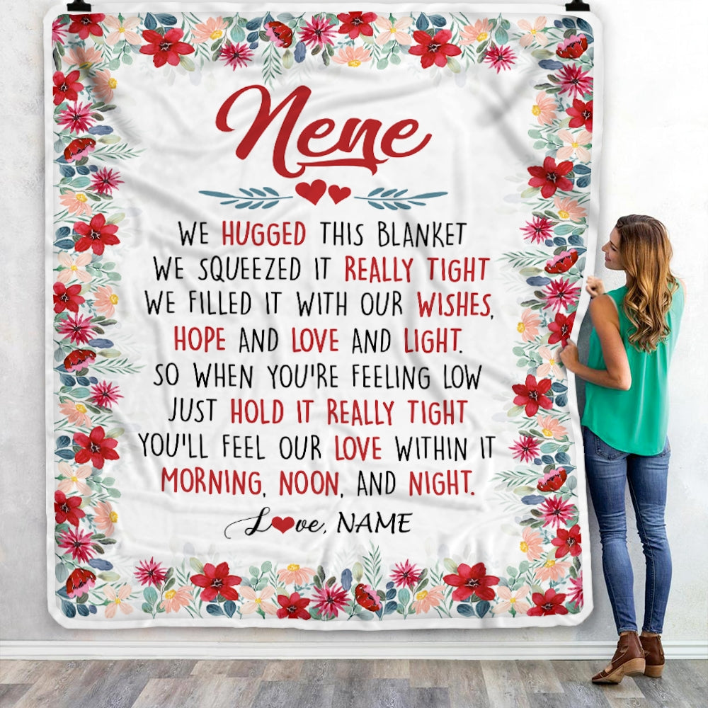 Personalized Nene Blanket From Grandkids Grandson Granddaughter We Hugged This Blanket Nene Birthday Mothers Day Christmas Customized Fleece Throw Blanket | siriusteestore