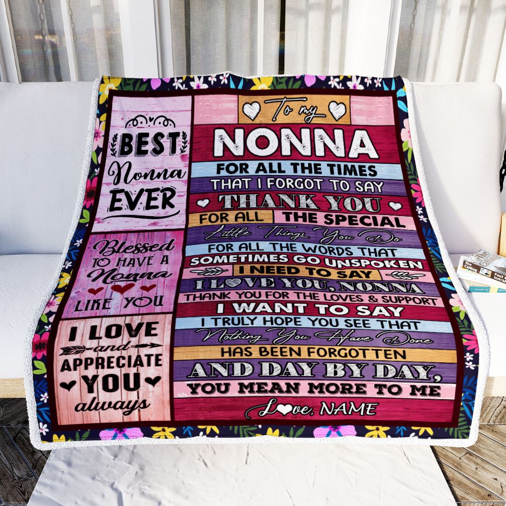 Personalized Nonna Blanket From Granddaughter Grandson Thank You For The Love Nonna Mothers Day Birthday Christmas Customized Bed Fleece Throw Blanket | siriusteestore