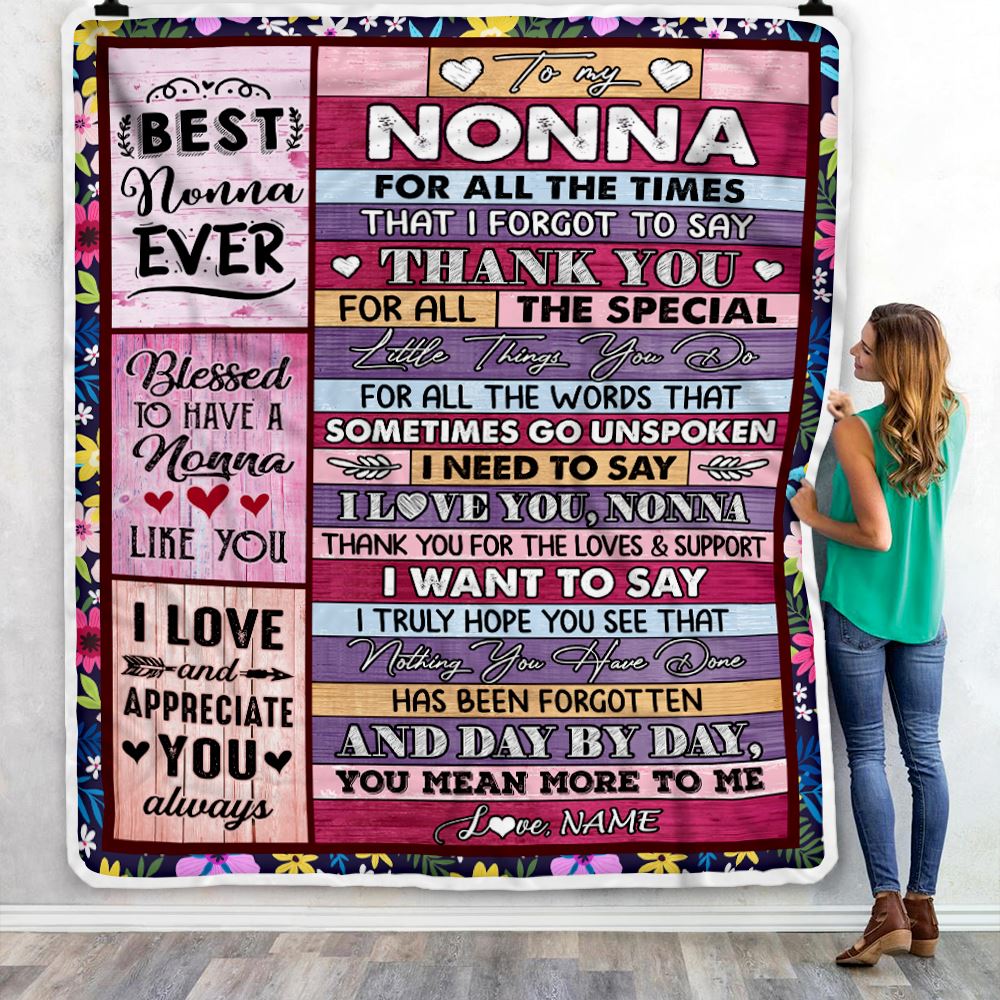 Personalized Nonna Blanket From Granddaughter Grandson Thank You For The Love Nonna Mothers Day Birthday Christmas Customized Bed Fleece Throw Blanket | siriusteestore