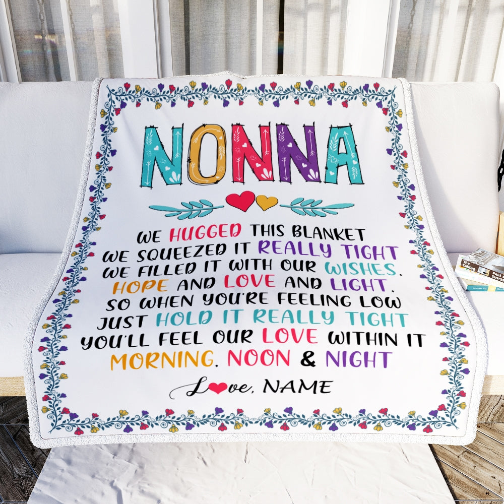 Personalized Nonna Blanket From Grandkids We Hugged This Blanket Nonna Birthday Mothers Day Christmas Customized Fleece Blanket | siriusteestore