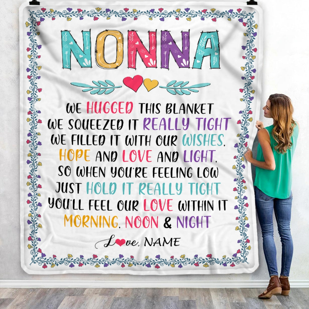 Personalized Nonna Blanket From Grandkids We Hugged This Blanket Nonna Birthday Mothers Day Christmas Customized Fleece Blanket | siriusteestore