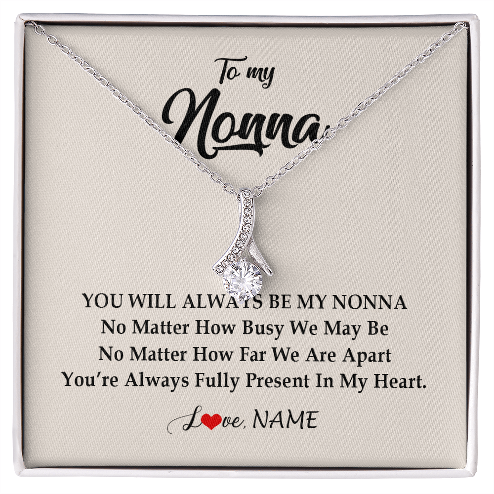 Alluring Beauty Necklace | Personalized Nonna Necklace From Grandkids Granddaughter Grandson You're Always In My Heart Nonna Birthday Mothers Day Jewelry Customized Gift Box Message Card | siriusteestore