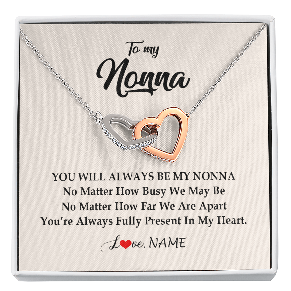 Interlocking Hearts Necklace | Personalized Nonna Necklace From Grandkids Granddaughter Grandson You're Always In My Heart Nonna Birthday Mothers Day Jewelry Customized Gift Box Message Card | siriusteestore