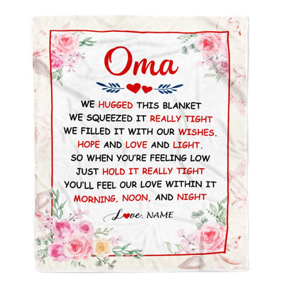 Personalized Oma Blanket From Grandkids Granddaughter Grandson We Hugged This Blanket Floral Oma Birthday Mothers Day Christmas Customized Fleece Throw Blanket | siriusteestore