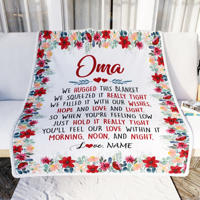 Personalized Oma Blanket From Grandkids Grandson Granddaughter We Hugged This Blanket Oma Birthday Mothers Day Christmas Customized Fleece Throw Blanket | siriusteestore