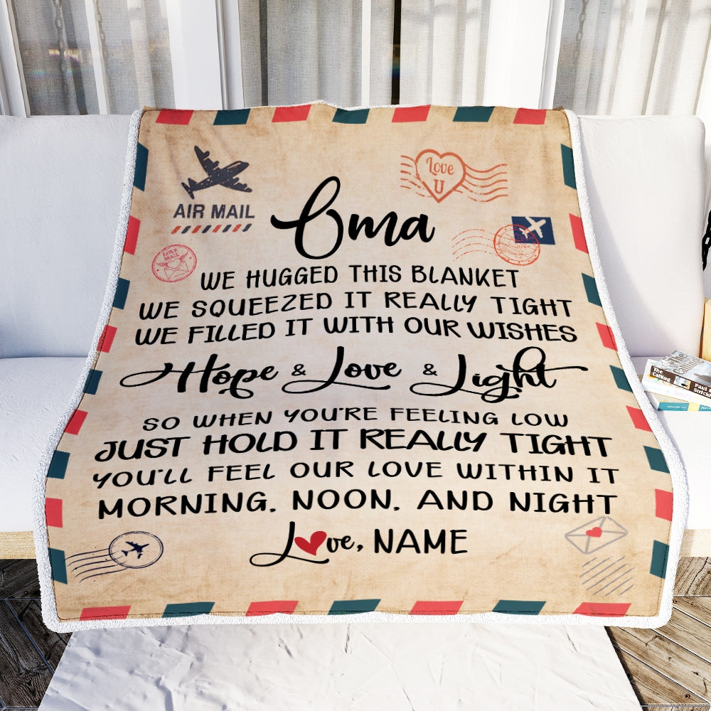 Personalized Oma Blanket From Grandkids We Hugged This Blanket Mail Letter Oma Birthday Mothers Day Christmas Customized Fleece Blanket | siriusteestore