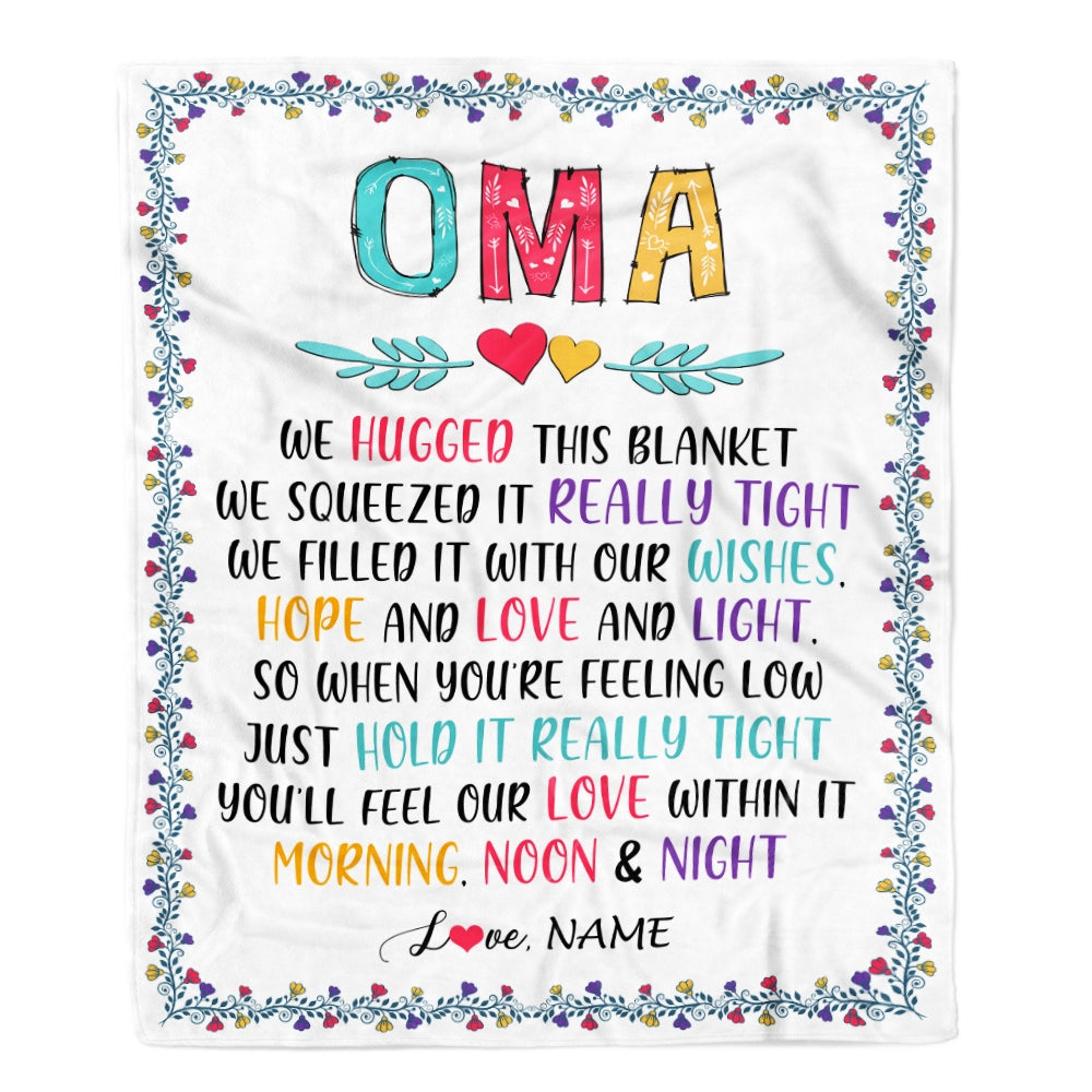 Personalized Oma Blanket From Grandkids We Hugged This Blanket Oma Birthday Mothers Day Christmas Customized Fleece Blanket | siriusteestore