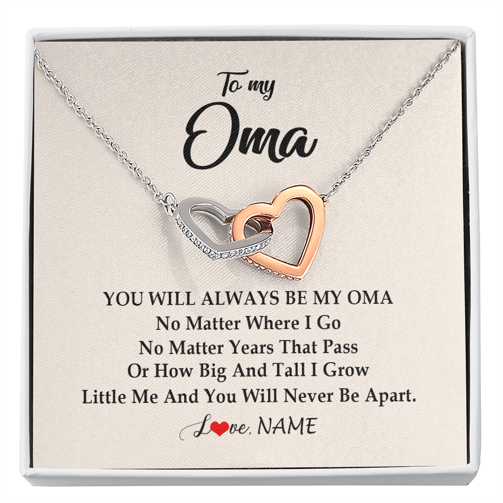 Interlocking Hearts Necklace | Personalized Oma Necklace From Grandkids Granddaughter Grandson You Will Always Be My Oma Birthday Mothers Day Christmas Customized Gift Box Message Card | siriusteestore