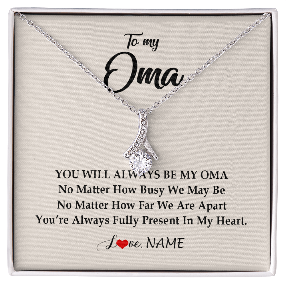 Alluring Beauty Necklace | Personalized Oma Necklace From Grandkids Granddaughter Grandson You're Always In My Heart Oma Birthday Mothers Day Christmas Customized Gift Box Message Card | siriusteestore