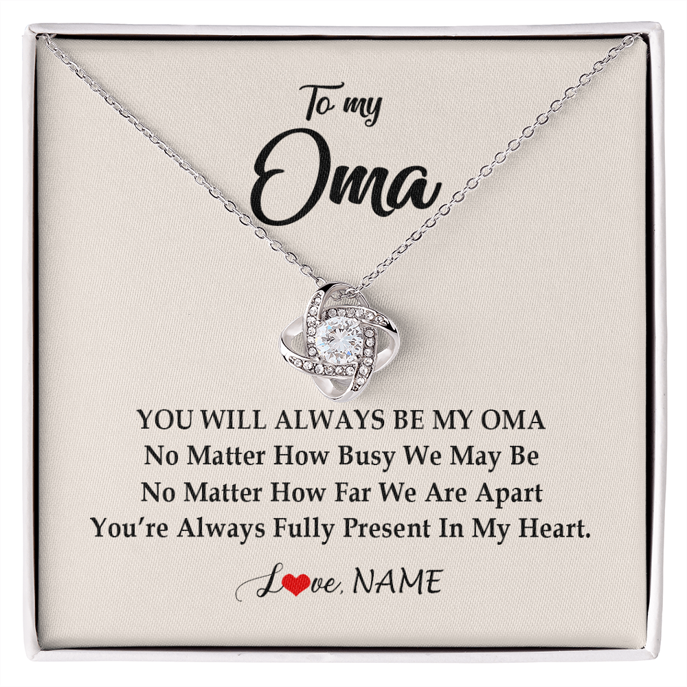 Love Knot Necklace | Personalized Oma Necklace From Grandkids Granddaughter Grandson You're Always In My Heart Oma Birthday Mothers Day Christmas Customized Gift Box Message Card | siriusteestore