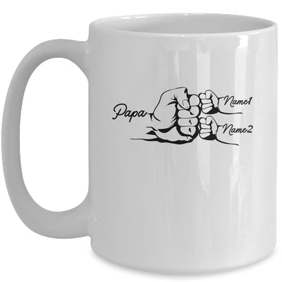 Personalized Papa With Grandkids Name Fist Bumps Funny Custom Grandpa Fathers Day Birthday Christmas Mug | siriusteestore