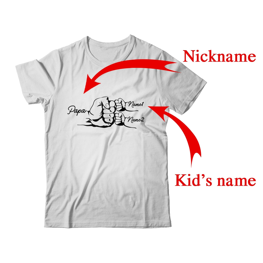 Personalized Papa With Grandkids Name Fist Bumps Funny Custom Grandpa Fathers Day Birthday Christmas Shirt & Hoodie | Custom | siriusteestore