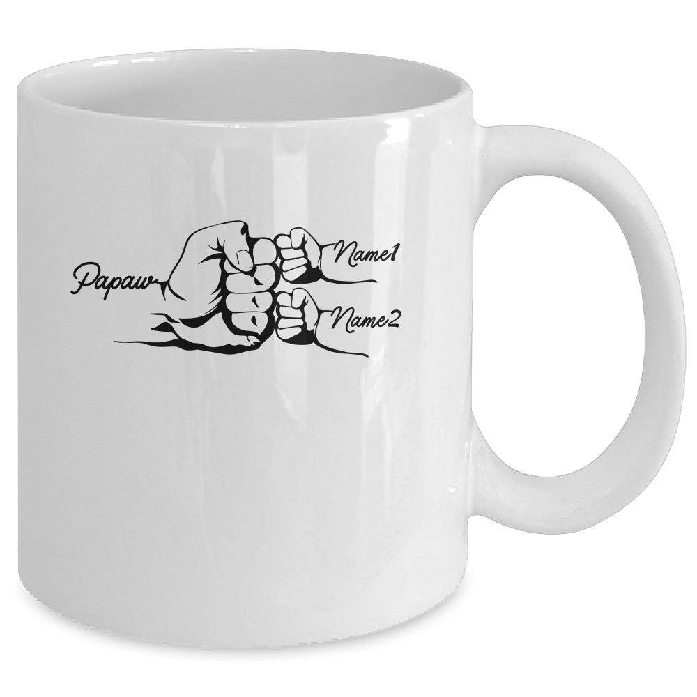 Personalized Papaw With Grandkids Name Fist Bumps Funny Custom Grandpa Fathers Day Birthday Christmas Mug | siriusteestore