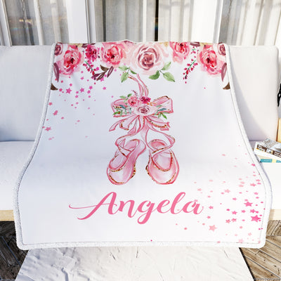 Personalized Pink Ballet Shoes Baby Blanket with Name Custom Baby Nursery Kid Daughter Granddaughter Niece Birthday Customized Christmas Fleece Throw Blanket | siriusteestore