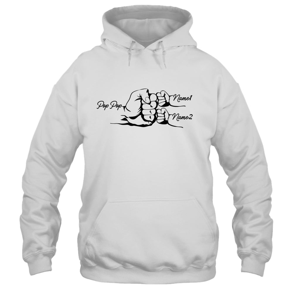 Personalized Pop Pop With Grandkids Name Fist Bumps Funny Custom Grandpa Fathers Day Birthday Christmas Shirt & Hoodie | siriusteestore