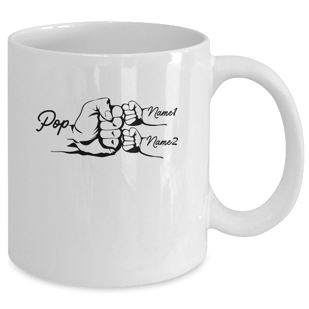 Personalized Pop With Grandkids Name Fist Bumps Funny Custom Grandpa Fathers Day Birthday Christmas Mug | siriusteestore