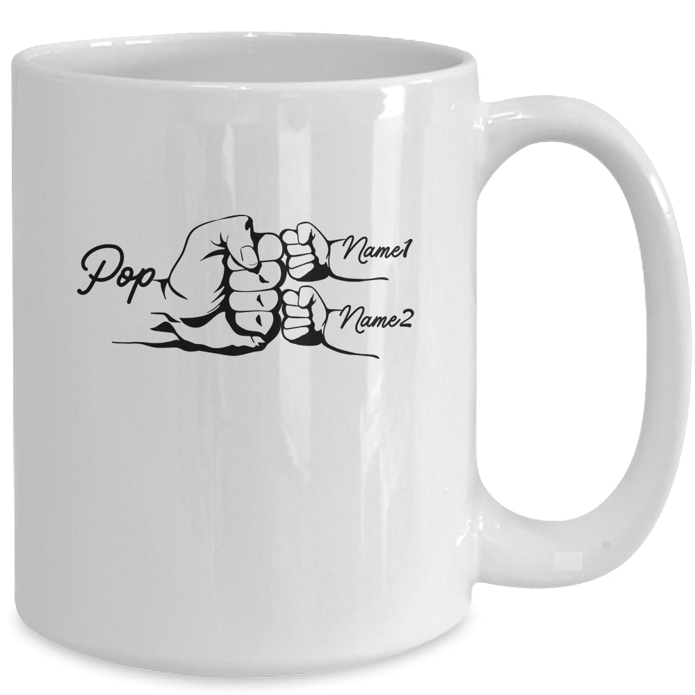 Personalized Pop With Grandkids Name Fist Bumps Funny Custom Grandpa Fathers Day Birthday Christmas Mug | siriusteestore