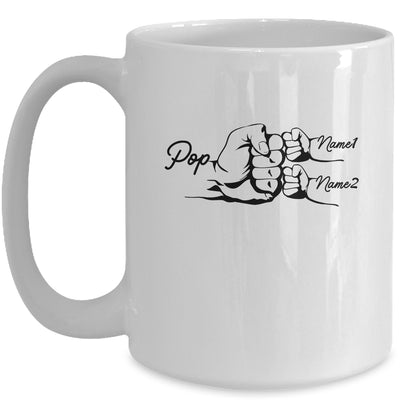 Personalized Pop With Grandkids Name Fist Bumps Funny Custom Grandpa Fathers Day Birthday Christmas Mug | siriusteestore