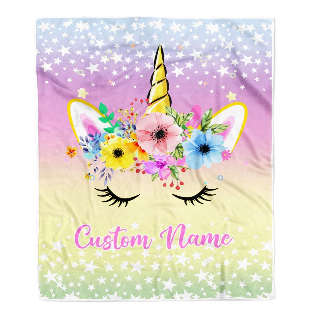 Personalized Rainbow Unicorn Blanket Baby Custom Name Cute Unicorn for Girl Daughter Granddaughter Niece Birthday Christmas Customized Bed Fleece Throw Blanket | siriusteestore