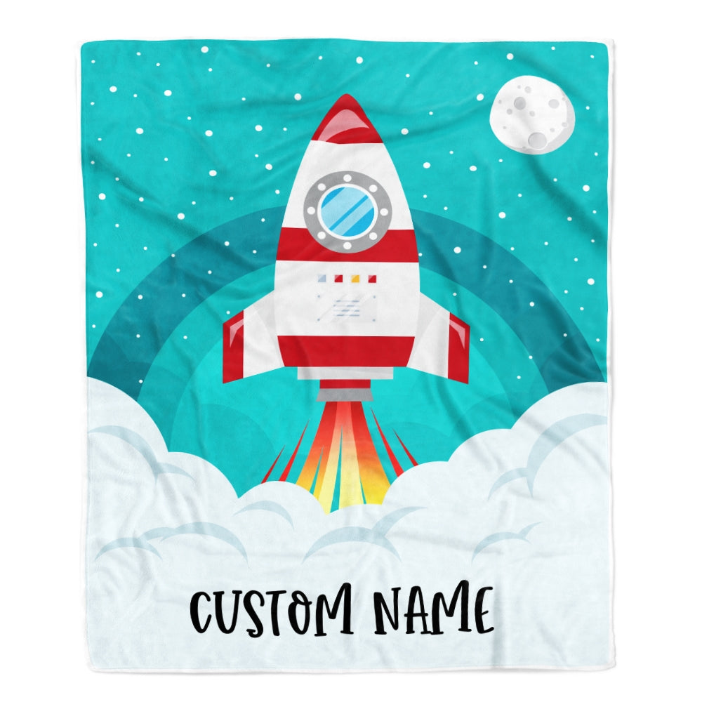 Personalized Rocket Launch Space Baby Blanket with Name Custom Baby Nursery for Boys Girls Son Daughter Grandson Nehpew Birthday Customized Fleece Blanket | siriusteestore