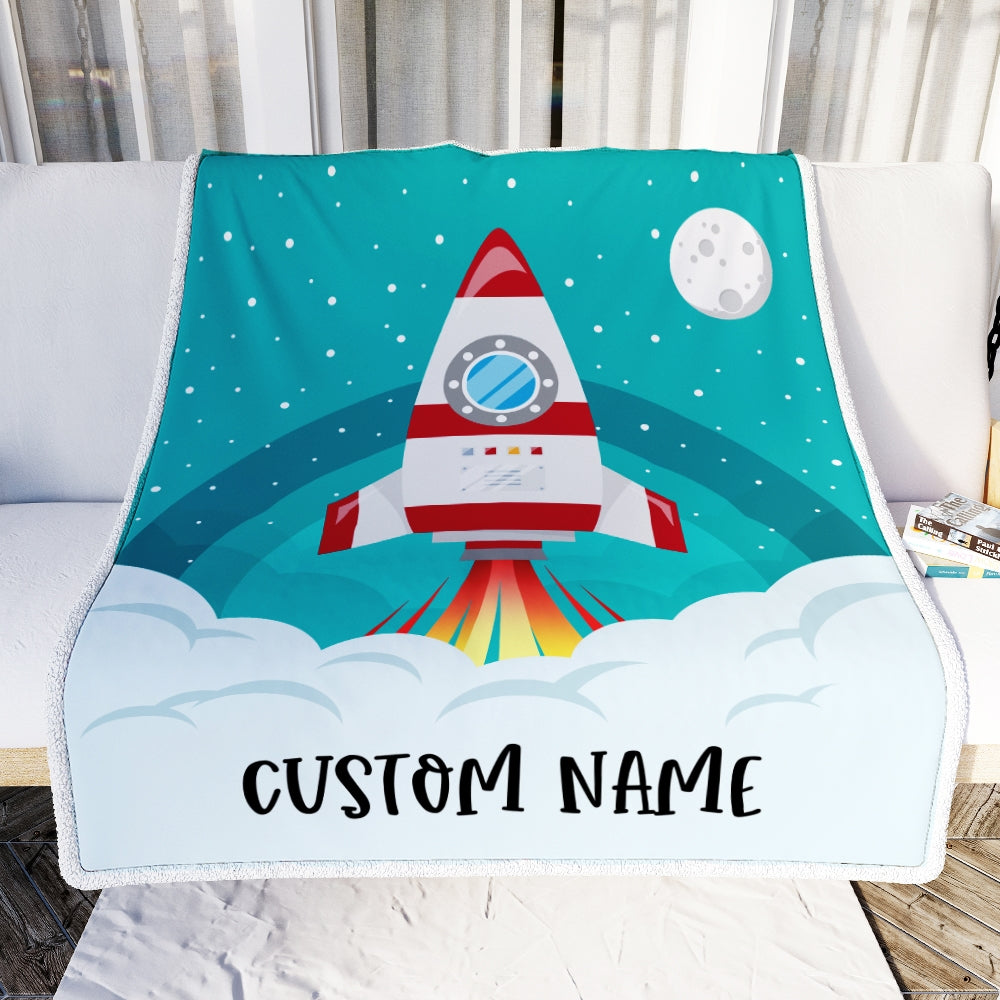 Personalized Rocket Launch Space Baby Blanket with Name Custom Baby Nursery for Boys Girls Son Daughter Grandson Nehpew Birthday Customized Fleece Blanket | siriusteestore