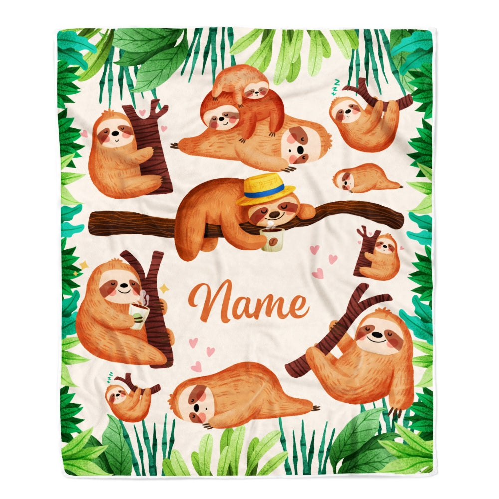 Personalized Sloth Blanket Custom Name Cute Sloth For Girls Kids Baby Newborn Daughter Granddaughter Niece Birthday Christmas Customized Fleece Throw Blanket | siriusteestore